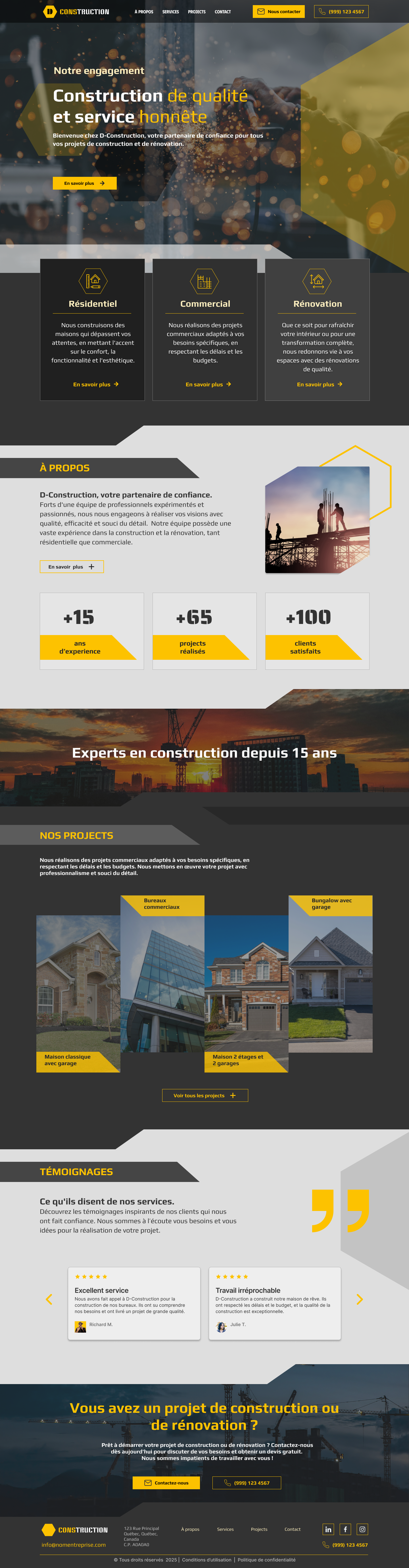 Conception web pour une entreprise de construction : Page Accueil